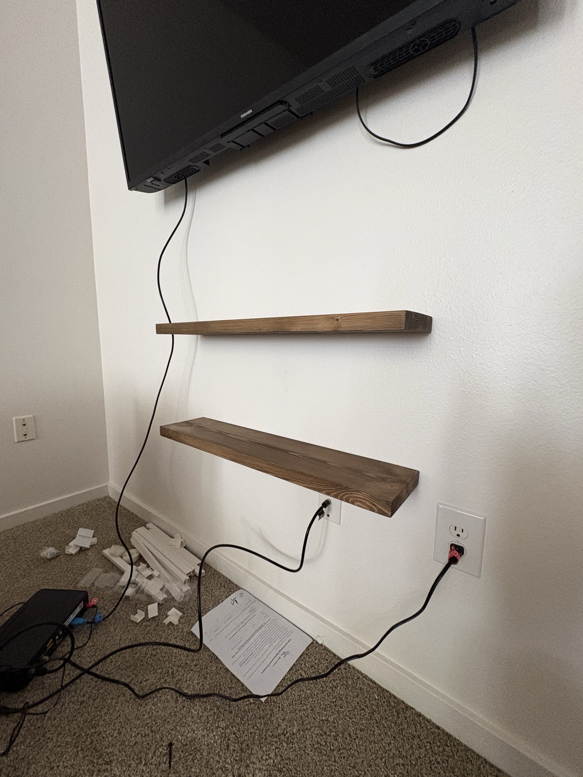 Wall-Mounted Wooden Shelves Installation photo 1