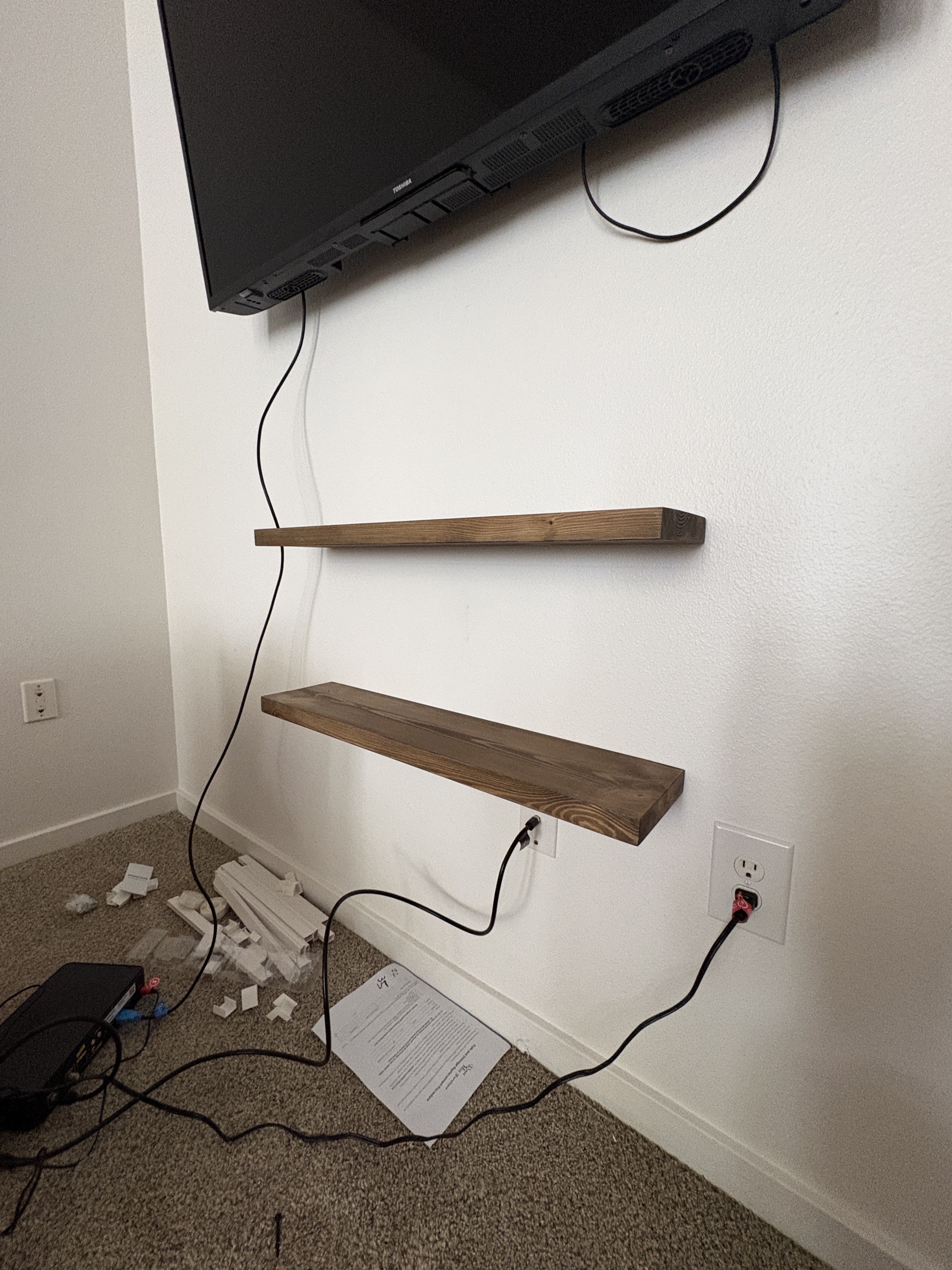 Wall-Mounted Wooden Shelves Installation